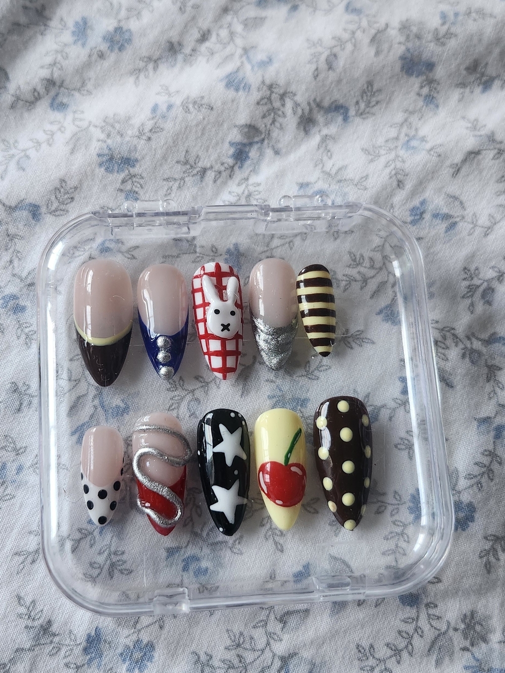 Hand Crafted Press-On Nails - Red, Black, Yellow, Nude, Brown, Silver, Blue